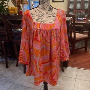 Rachel Zoe top beautiful island colors 3/4 sleeve 100% rayon